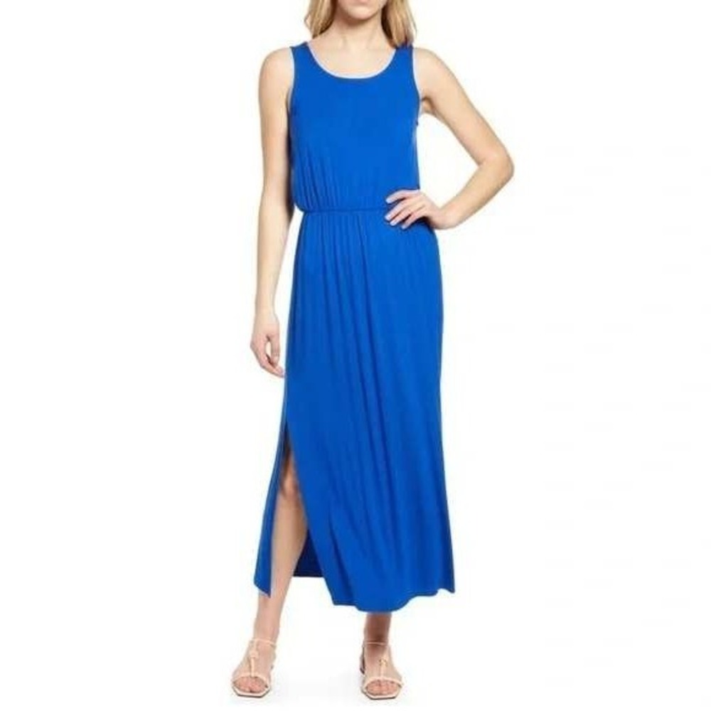 Caslon NEW Womens Jersey‎ Maxi Dress XS Blue Scoop Neck Stretch Vacation Beach